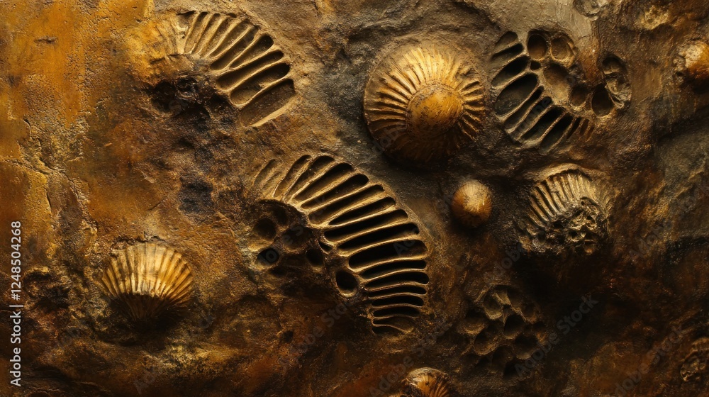 Poster Ancient Fossilized Shells Embedded In Stone