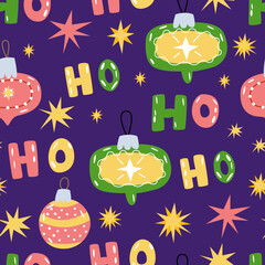 Naklejka premium Christmas vector pattern with tree toys. Hand drawn cartoon flat background for winter decor, textile, wrapping paper