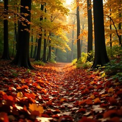 Muted colors of forest floor amidst autumn leaves, nature, woodland, fall season