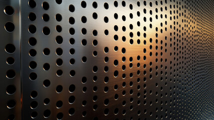 Dark chrome metal background with perforated holes 3d rendering illustration