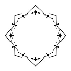 Geometric Pattern: Intricate, symmetric design with a white background, geometric frame, with a black abstract element.