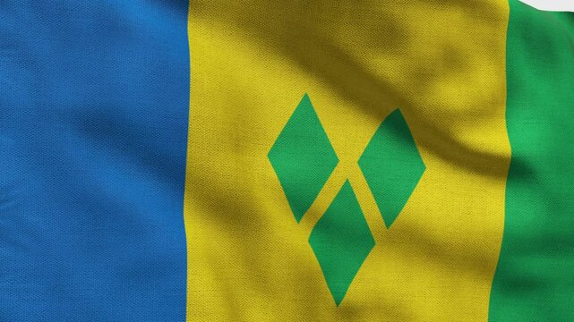 High detailed flag of Saint Vincent and the Grenadines. National Saint Vincent and the Grenadines flag. North America. 3D Render.