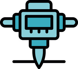Pneumatic hammer drilling a concrete surface, construction tool icon, vector illustration