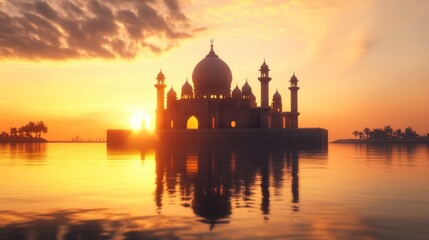 Majestic Mosque Sunset Island Scene