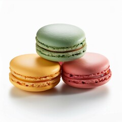 Sweet and colored macaroons on white background