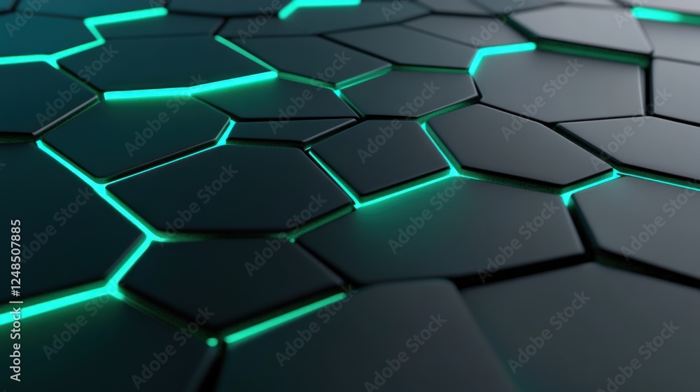Poster Abstract Hexagon Pattern With Glowing Teal Lines