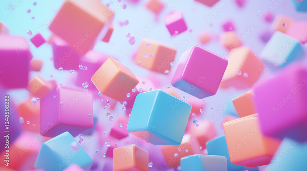 Aufkleber modern abstract colourful cubes abstract background 3d illustration background rendering