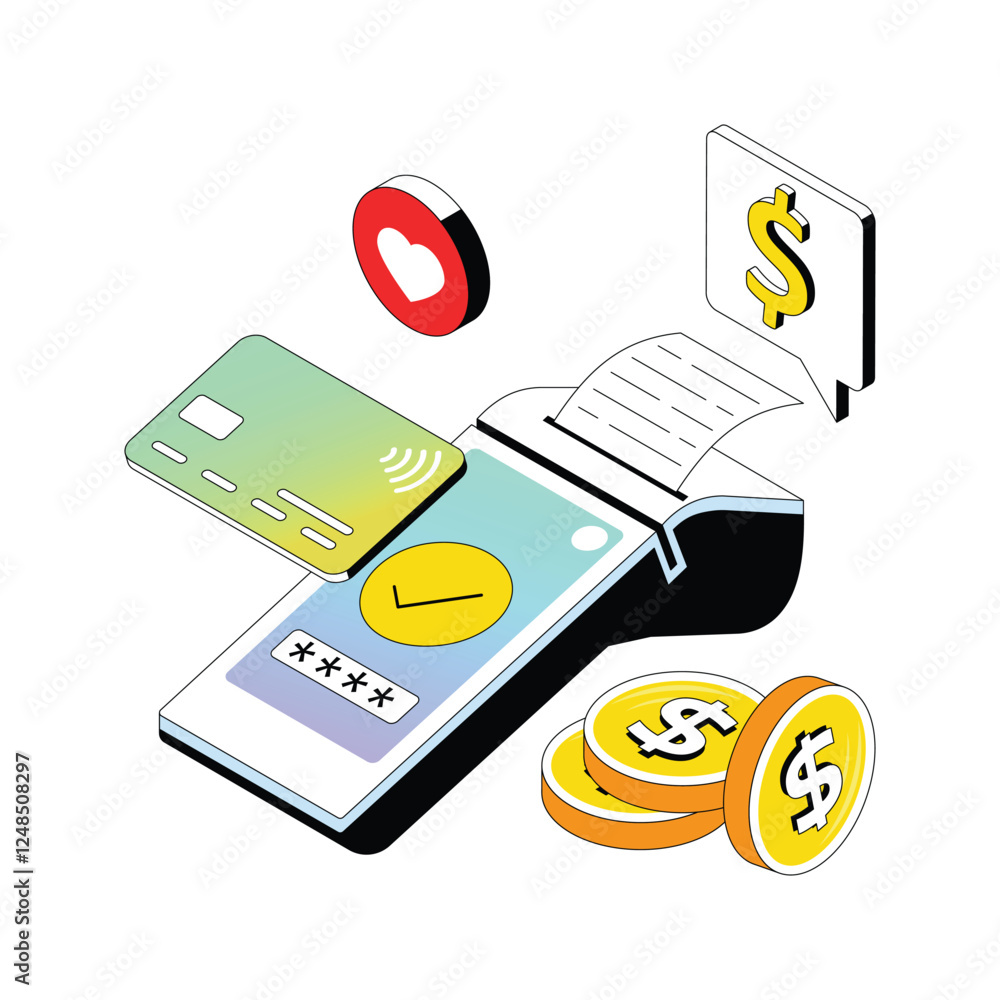 Poster digital donation vector gradient isometric style illustration. eps 10 file