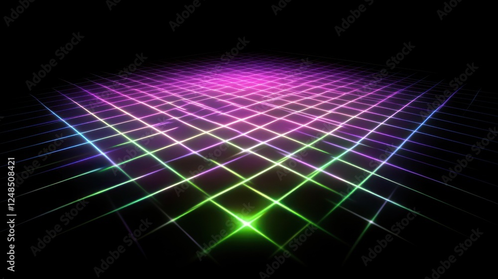 Poster Abstract Grid Pattern Neon Lights Colorful Design