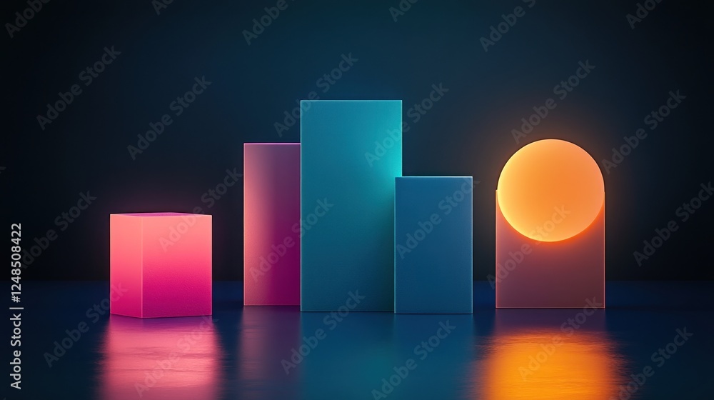 Poster abstract colorful geometric shapes illuminated scene