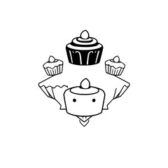 Whimsical Black-and-white Cupcake Arrangement with Geometric Aesthetics