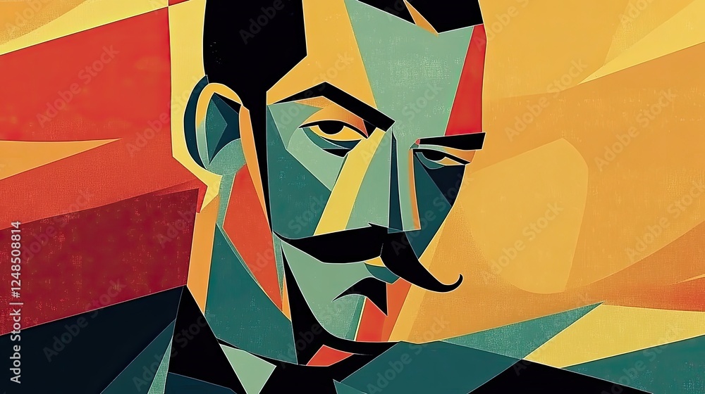 Poster abstract cubist portrait of a man with a mustache