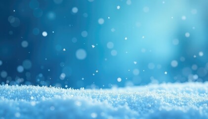 Fototapeta premium Snowflakes gently fall on a serene blue horizon, gradient colors, frosty texture, calm scene