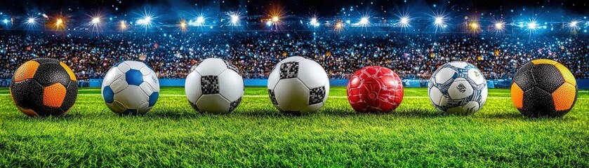 Fototapeta premium Soccer Balls on Field Stadium Background
