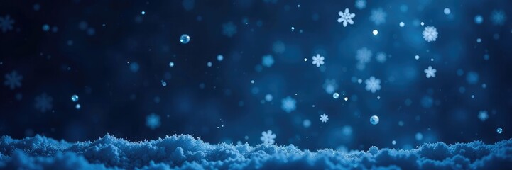 Snowflakes gently falling on a dark blue background, darkness, night sky