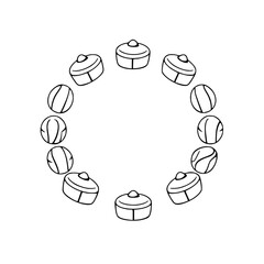Circular Arrangement of Round Objects and Box-like Objects, minimal design.
