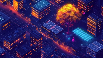 Fototapeta premium A cityscape with a tree in the middle of the street