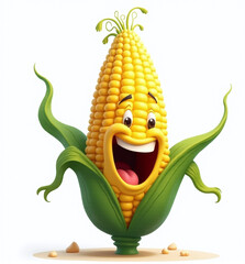 Fototapeta premium Corn Character, Cute 2D Kids Illustration on White Background