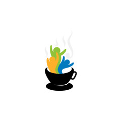 logo of a cup of coffee and icon of a coffee drinker