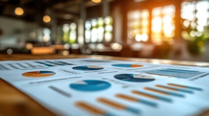 Obraz premium Office charts data analysis sunlit background