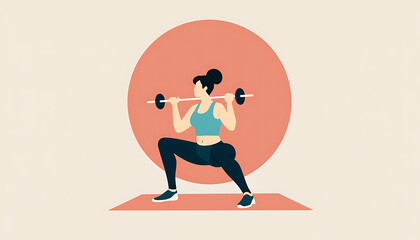 Woman squatting with weights against a circular background