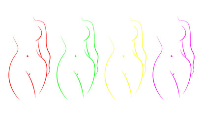 collection of colorful female figures. female mannequin. set of colored silhouettes. model appearance. retro model. fashion show. sexy female silhouette. natural beauty of female naked body