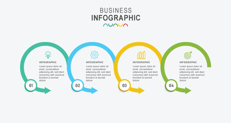 Thin line flat process . Business infographic with 4 options, arrows. Vector linear elements for presentation.