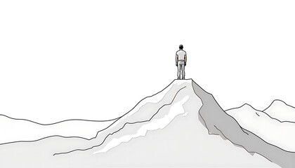 Person standing on mountain peak against white background