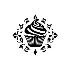 Black and White Cupcake with Floral Border