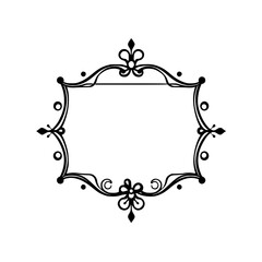 Ornate black frame illustration with intricate floral and flourish design on a white background.