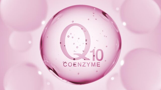 Coenzyme q10. Enzyme drop pill capsule. Natural skin care cosmetic stimulate collagen. Essential oils bubbles of q10 for skin care cosmetics products