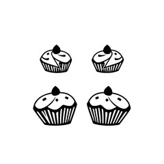 Four muffins, black and white, simplified, on a white background.