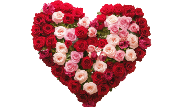 A heart composed of red and white roses