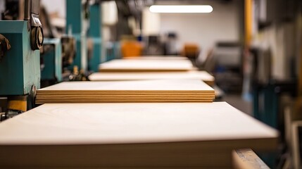 Plywood Sheets on a Factory Conveyor Belt