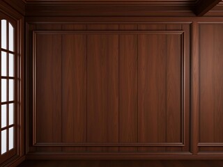 Fototapeta premium Fine wood panelling pattern with rich, deep tones and intricate grain detail, architecture, dark