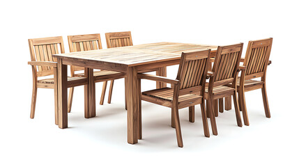 A wooden dining table with six chairs around it
