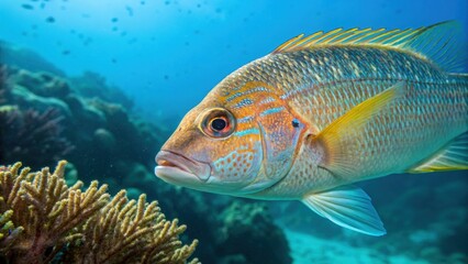 Naklejka premium Vibrant fish swimming near coral reef