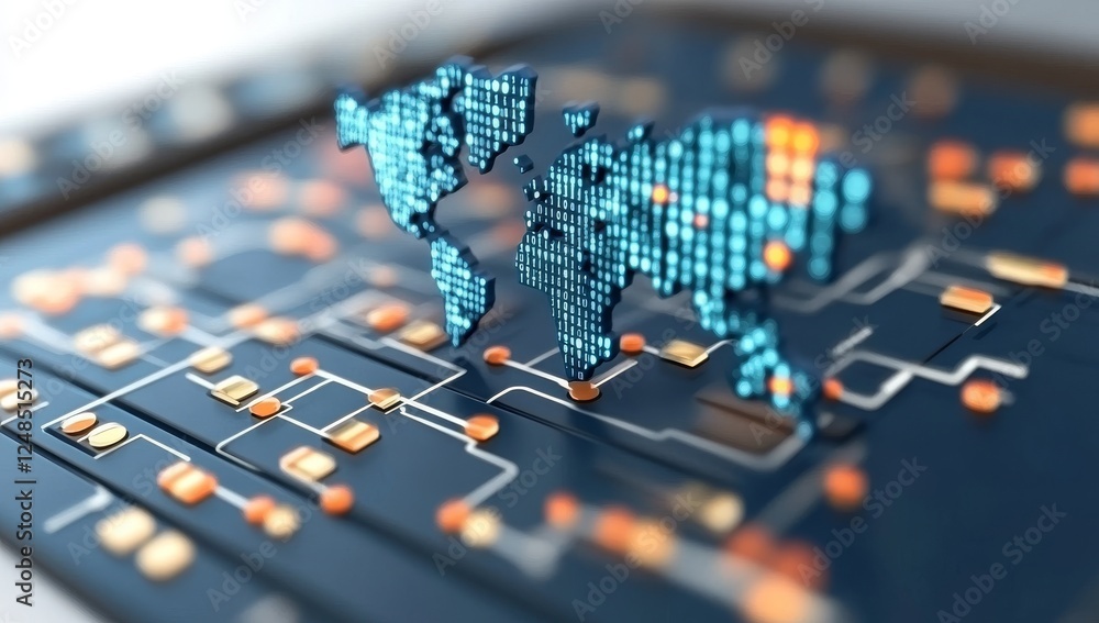 Poster abstract digital world map with binary code and global network connectivity
