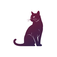 Fototapeta premium Purple Cat Silhouette Sitting Side View