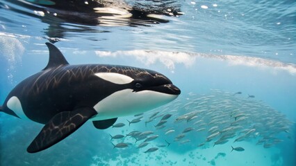 Obraz premium Orca swimming in clear ocean waters