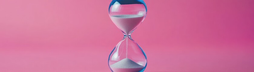 Blue Hourglass Against Pink Background Sand Falling