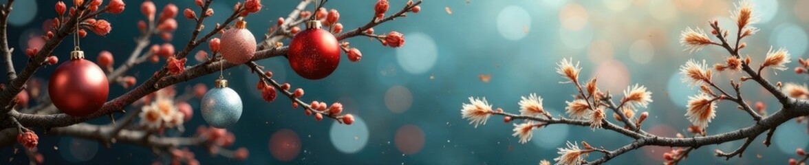 Obraz premium Ornamented branches of frosted glass and twigs, earthy tones, branch decor, dried flowers