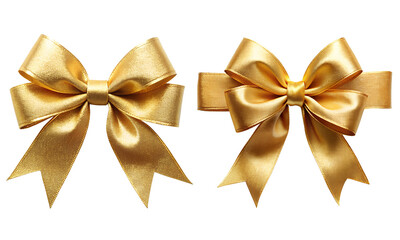 Bow isolated, Golden bows, Set of bows, Gift elements, Bow Festive Decoration