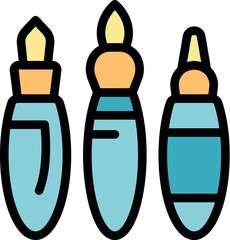 Different types of cosmetic brushes are displayed, ready for applying makeup or painting