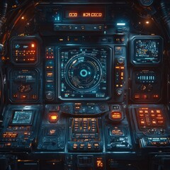 Obraz premium Futuristic Spaceship Cockpit: Exploring Sci-Fi Interface Design