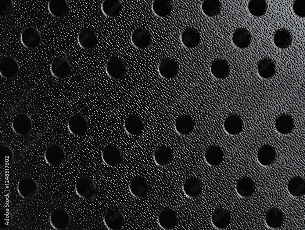 Aufkleber seamless pattern of black textured surface with evenly spaced circular perforations. design creates 