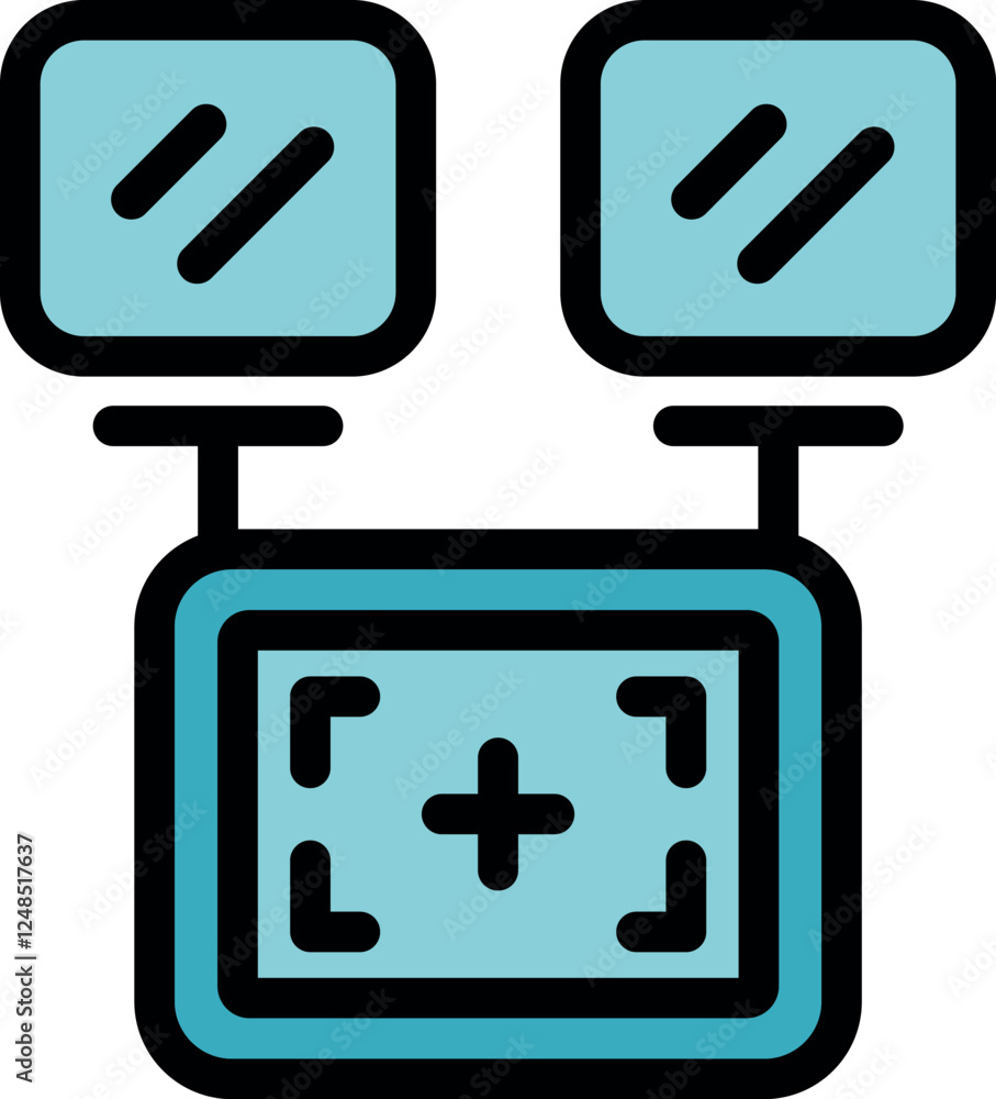 Poster broadcasting system with two antennas and a screen displaying a target symbol, suggesting data trans