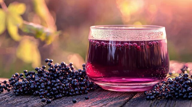 Elderberry tea on the table. Selective focus