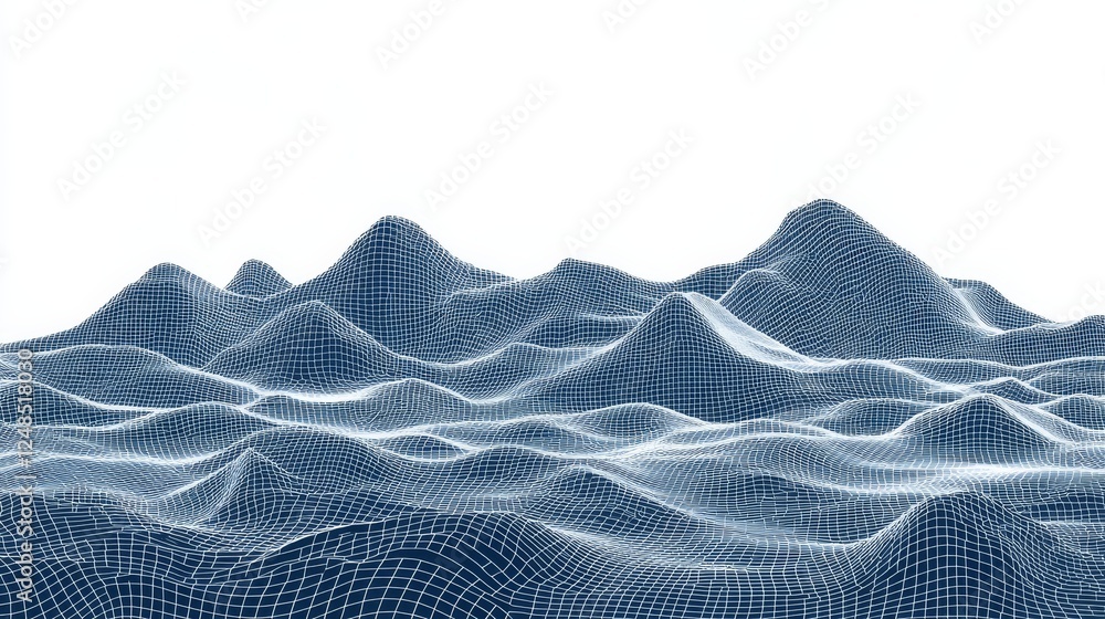Poster abstract digital landscape network of connecting points and lines form a wave pattern on terrain