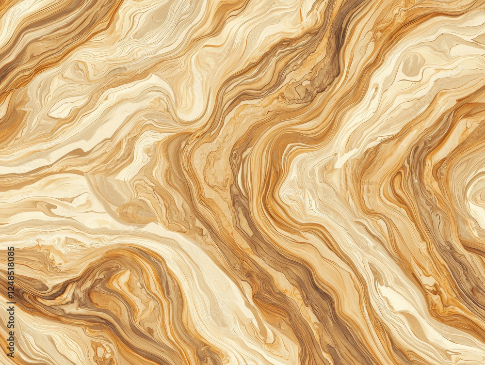 Poster seamless pattern with swirling cream and brown marble texture, creating elegant and natural abstract